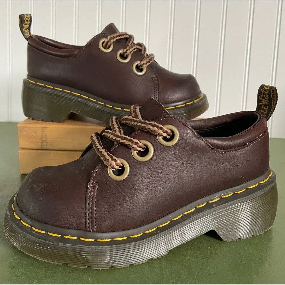 Dr. Martens CRANFORD Oversized Eyelet Low Boots/Oxfords in Brown Leather - Picture 1 of 9